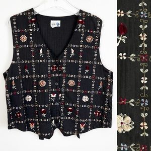 Vintage Embroidered Vest Paul Harris Design Velvet Floral Applique Large